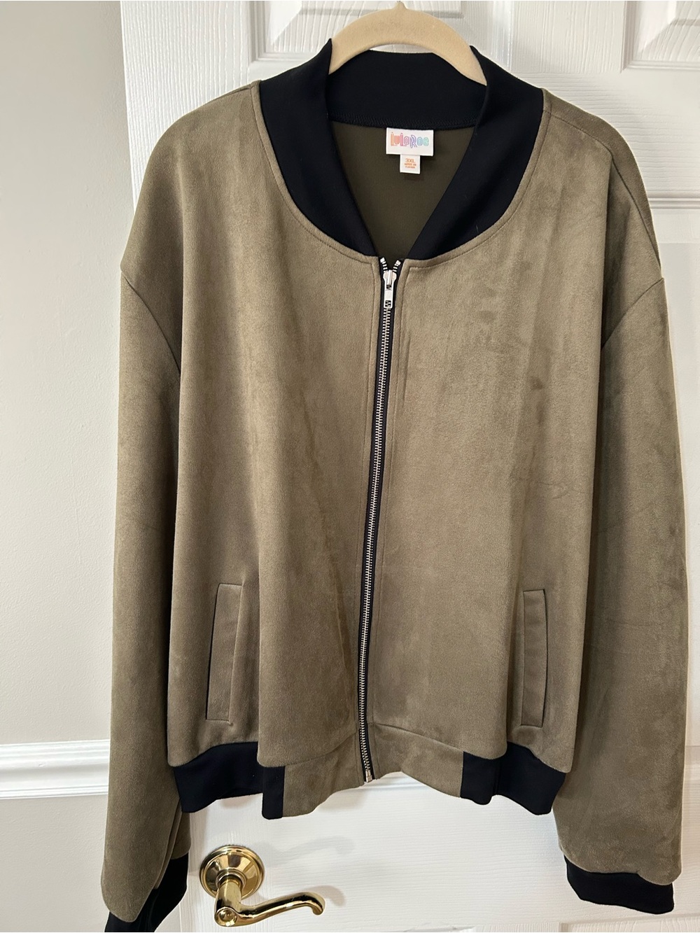 LuLaRoe 3X Olive Green Suede-Look Bomber Jacket